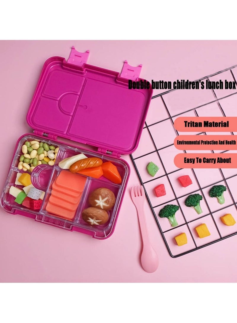 Children's Bento Box-Bento Lunch Box with 6 Compartments - Leak-Proof Lunch Box for Boys, Girls, BPA-Free, Microwave Dishwasher Safe, Lunch Box for School (Pink)