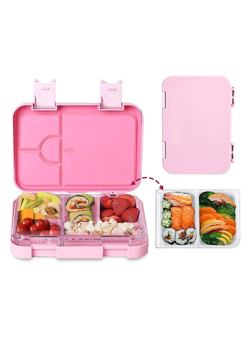Children's Bento Box-Bento Lunch Box with 6 Compartments - Leak-Proof Lunch Box for Boys, Girls, BPA-Free, Microwave Dishwasher Safe, Lunch Box for School (Pink)