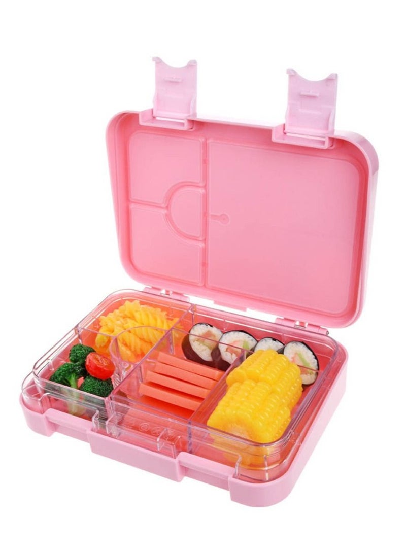 Children's Bento Box-Bento Lunch Box with 6 Compartments - Leak-Proof Lunch Box for Boys, Girls, BPA-Free, Microwave Dishwasher Safe, Lunch Box for School (Pink)