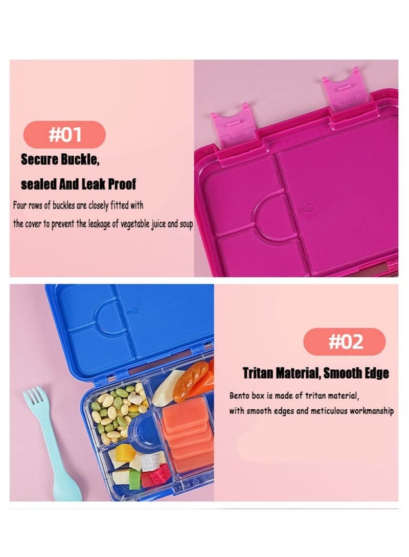 Children's Bento Box-Bento Lunch Box with 6 Compartments - Leak-Proof Lunch Box for Boys, Girls, BPA-Free, Microwave Dishwasher Safe, Lunch Box for School (Pink)