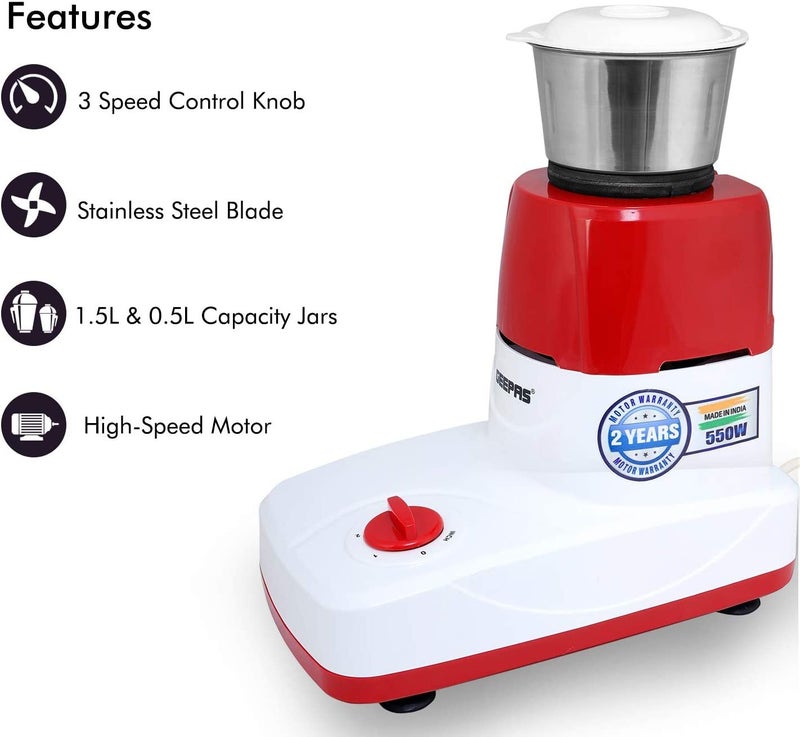 2-In-1 Countertop Blender 550W 550.0 W GSB5456 White/Red/Silver