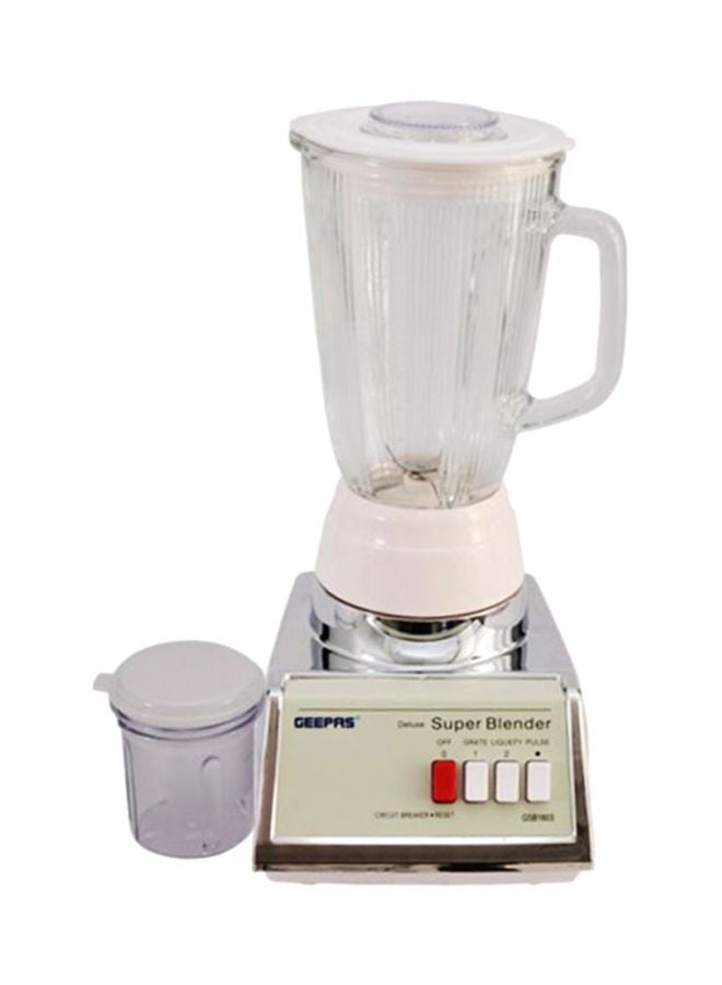 2 In 1 Blender With 2 Speed With Oulse Switch Control, 1400 ML Glass Blender Jar With Filler Cap, Mill Attachment For Milling Dry Ingredients, Deluxe Metallic Body 1.4 L 600 W GSB1603 White
