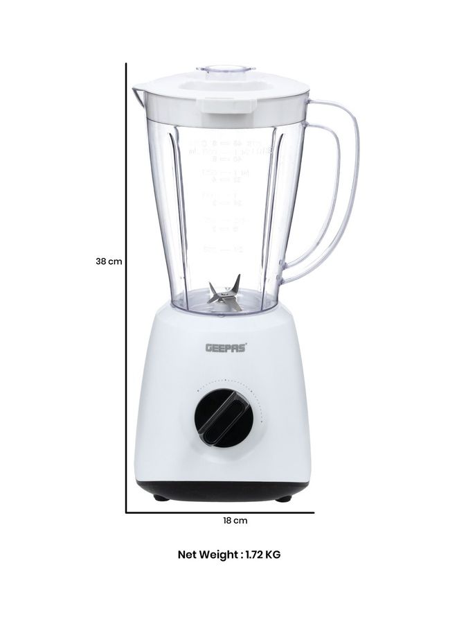 Multi Functional Two Speed Blender With Glass Jar Stainless Steel Cutting Blade Powerful motor Food Jug Blender Smoothie Maker Coffee Spice Nuts Grinder 400 W GSB9894 White