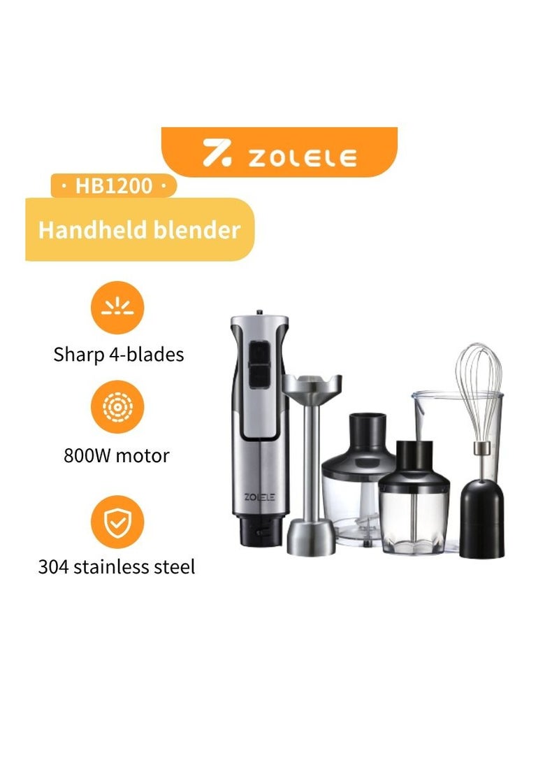 ZOLELE HB1200 4-in-1 Immersion Blender: Powerful 4-in-1 Kitchen Appliance for Blending, Chopping, Whisking, and Pureeing. 800W Motor, 20 Speeds - White