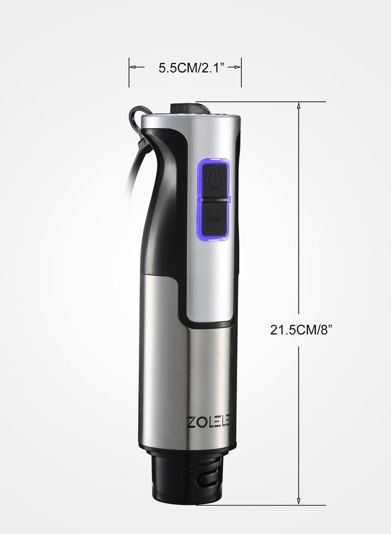 ZOLELE HB1200 4-in-1 Immersion Blender: Powerful 4-in-1 Kitchen Appliance for Blending, Chopping, Whisking, and Pureeing. 800W Motor, 20 Speeds - White