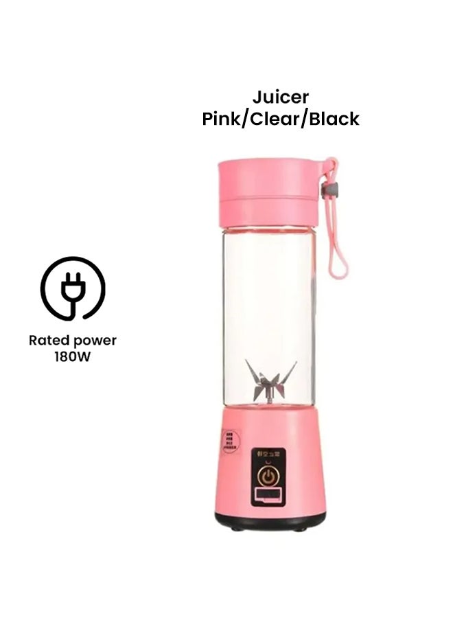 Mini Rechargeable Smoothie Maker Machine 180 W T-Bottle-1021 Pink/Clear/Silver