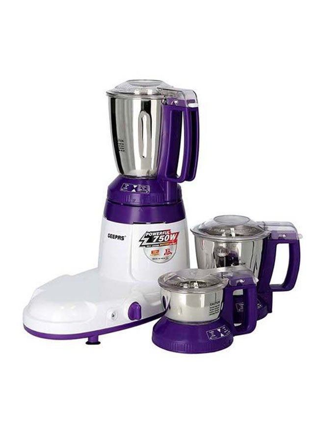Multifunctional Mixer Grinder Stainless Steel Jars with Lockable Lid Perfect for Dry and Wet Fine Grinding  3 Speed powerful motor 1.5 L 750 W GSB44067 White/Purple/Silver