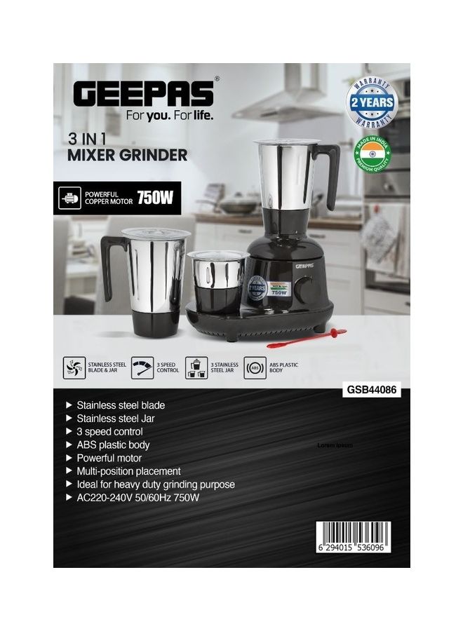 3-in-1 Mixer Grinder, Powerful 750.0 W GSB44086 Black