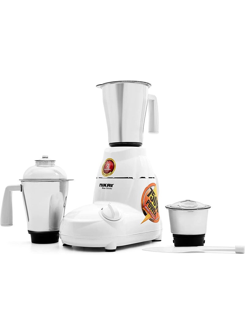 3 In-1 Blender, 18000 RPM Turbo Motor, Durable ABS Body, Stainless Steel Blade And Jars, 3 Speeds + Pulse, Perfect For Dry And Wet Fine Grinding, Mixing And Juicing Made In India 1.5 L 750 W NB894 White/Silver