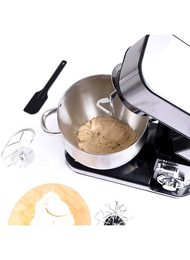 Kitchen Machine with Whisk, Beater & Dough Hook| 10L Stainless Steel Removable Bowl with Transparent Lid | Tilt Head Electric Mixer with 6 Speed & Pulse Function 10.0 L 2000.0 W GSM43041 Silver