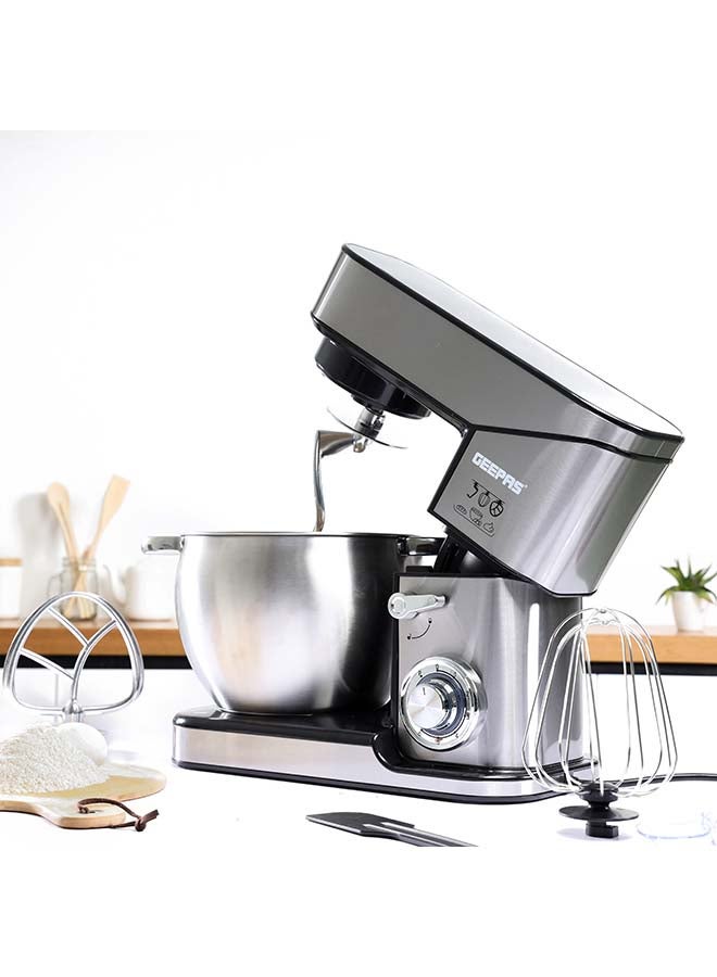 Kitchen Machine with Whisk, Beater & Dough Hook| 10L Stainless Steel Removable Bowl with Transparent Lid | Tilt Head Electric Mixer with 6 Speed & Pulse Function 10.0 L 2000.0 W GSM43041 Silver