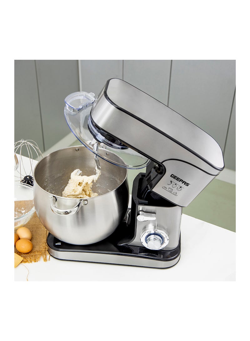 Geepas Kitchen Machine | 6 Level Mixing Speed Control, 12L Stainless Steel Bowl with Handles & Transparent Anti-Splash Lid | LED Power Indicator | 2000W Powerful Motor 12 L 2000 kW GSM43042 Silver