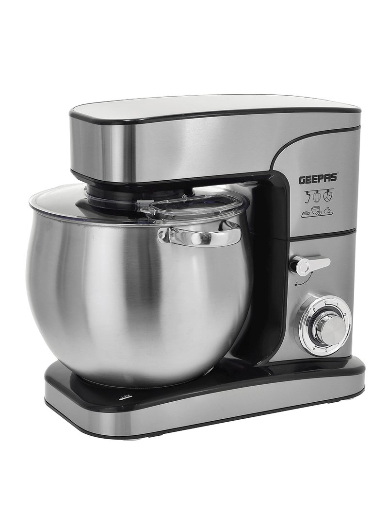 Geepas Kitchen Machine | 6 Level Mixing Speed Control, 12L Stainless Steel Bowl with Handles & Transparent Anti-Splash Lid | LED Power Indicator | 2000W Powerful Motor 12 L 2000 kW GSM43042 Silver