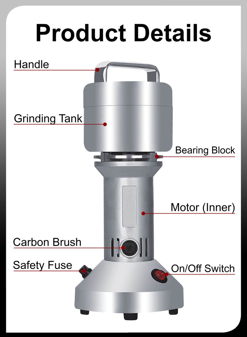 Electric 200 Grams Grain Mill Powder Cereal Spice Superfine Dry Grinder Herb Flour Crusher Commercial Coffee Pulveriser Grain Household Portable Grinding Machine