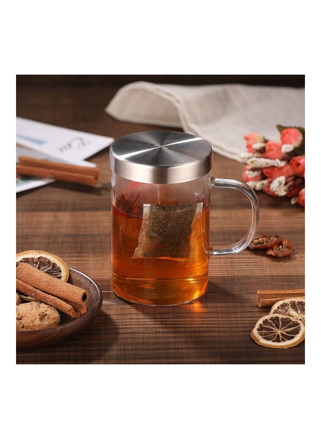Glass Tea Mug With Stainless Steel Infuser And Lid Clear/Silver