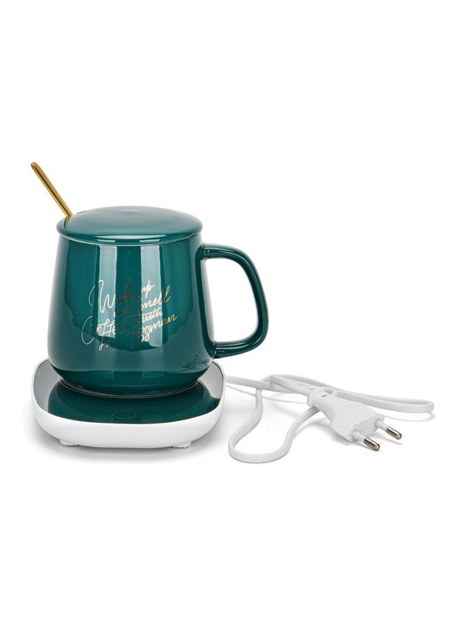 Ceramic Cup Constant Temperature Warmer Mug With Heater And Spoon Set Green 400ml