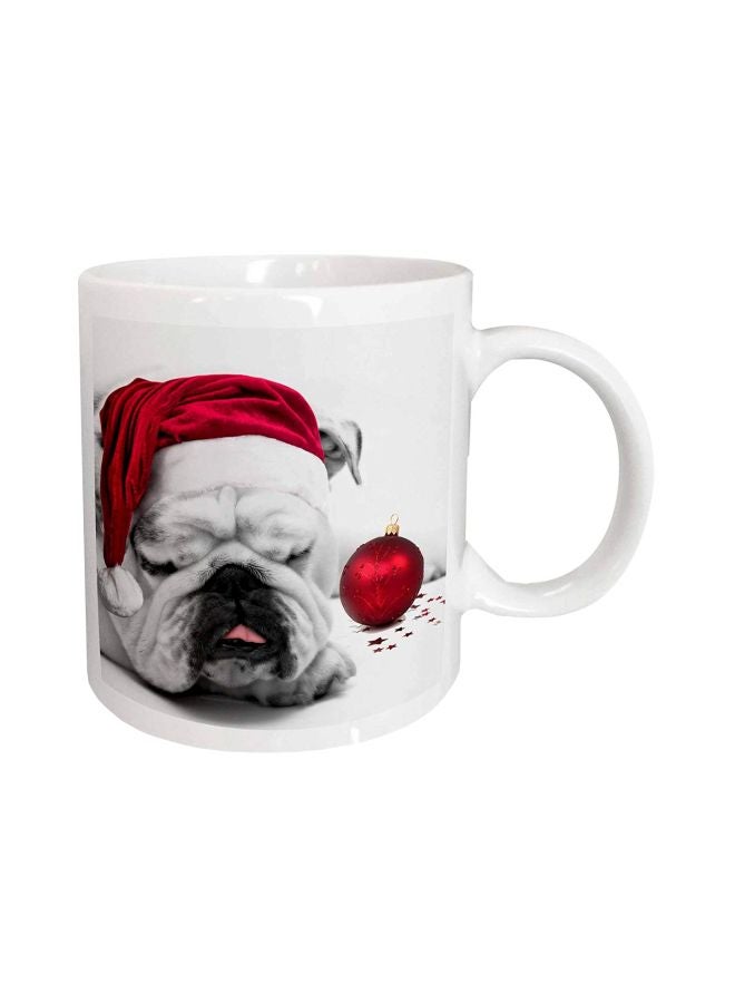 Sleeping Bulldog In A Santa Hat Printed Mug White/Red/Black