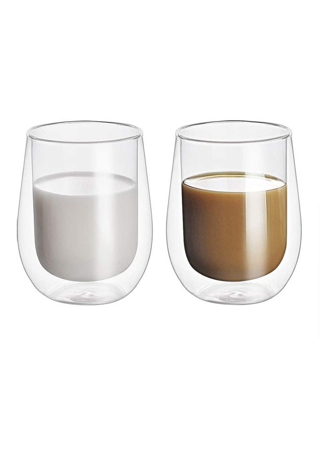 Set Of 2 Double Walled Insulated Glass Mugs Clear 400mm