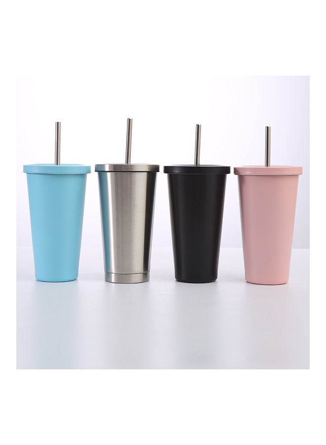 Stainless Steel Insulated Coffee Tumbler Cup with Lid and Straw Silver