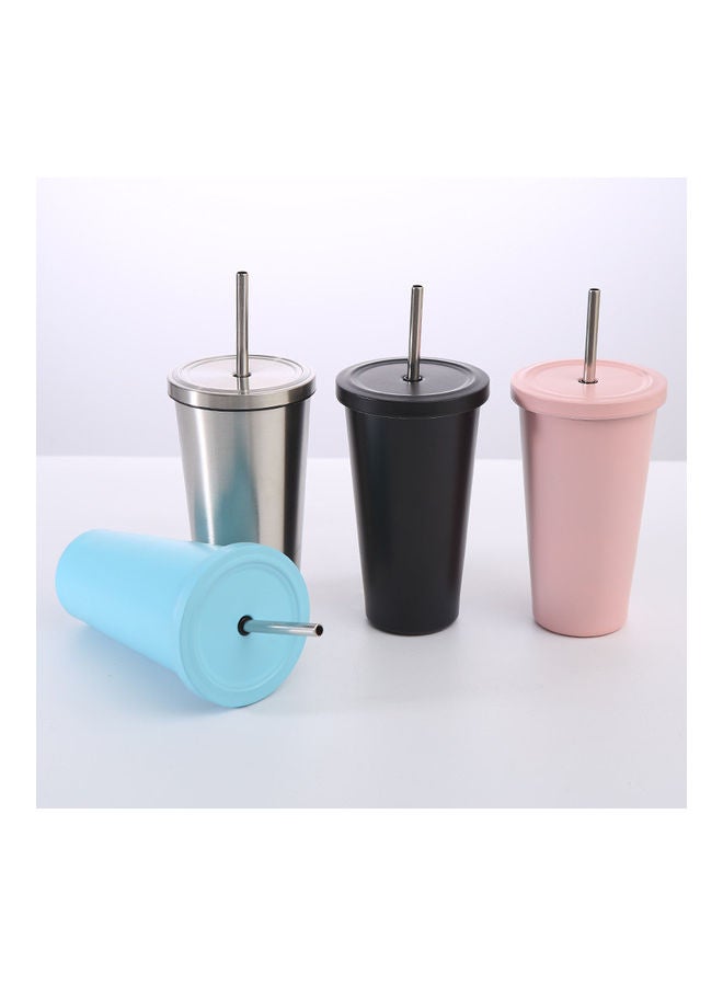 Stainless Steel Insulated Coffee Tumbler Cup with Lid and Straw Silver