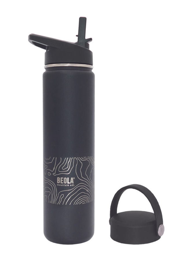 750ml Vacuum Insulated Water Bottle, Double Wall Thermolab series Stainless Steel Drinking Flask with Straw Lid & Wide Mouth, 2 lids, Hot Cold Thermos Sports Bottle, 24oz (Mountain Black)