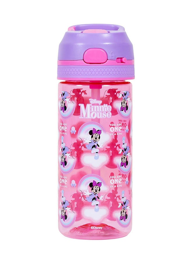 Disney Minnie Mouse Tritan Water Bottle w/ Lockable Push Button And Carry Handle - Purple Pink (420ml)