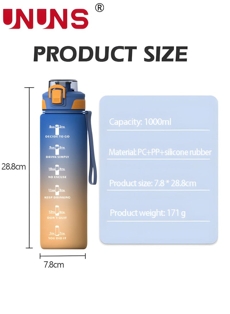 1L Motivational Water Bottle with Time Marker, Leakproof BPA & Toxic Free, Inspirational Tritan Sports Drinking Jug Water Jug with Flip Spout Fit for Home Office, Gym, Outdoor Sports