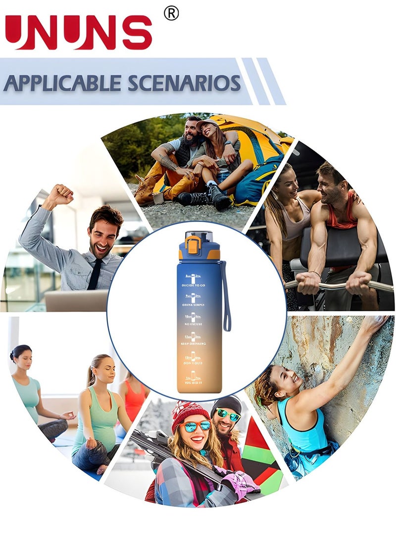 1L Motivational Water Bottle with Time Marker, Leakproof BPA & Toxic Free, Inspirational Tritan Sports Drinking Jug Water Jug with Flip Spout Fit for Home Office, Gym, Outdoor Sports