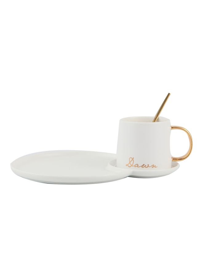 3-Piece Dawn Printed Cup And Saucer Set White/Gold