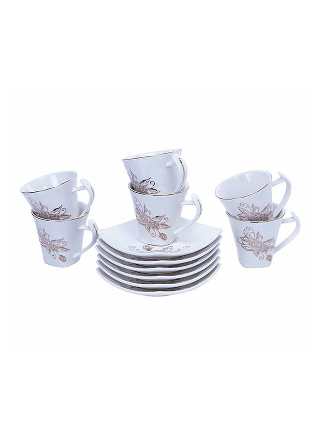 12-Piece Pocelain Cup And Saucer Set White/Gold 40.5x27.5x10cm