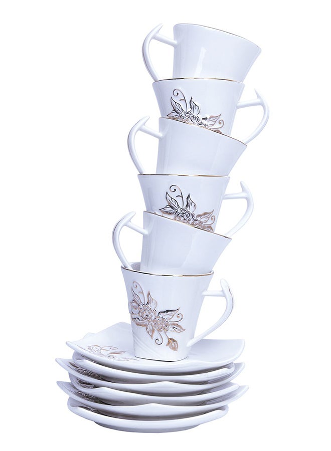 12-Piece Pocelain Cup And Saucer Set White/Gold 40.5x27.5x10cm
