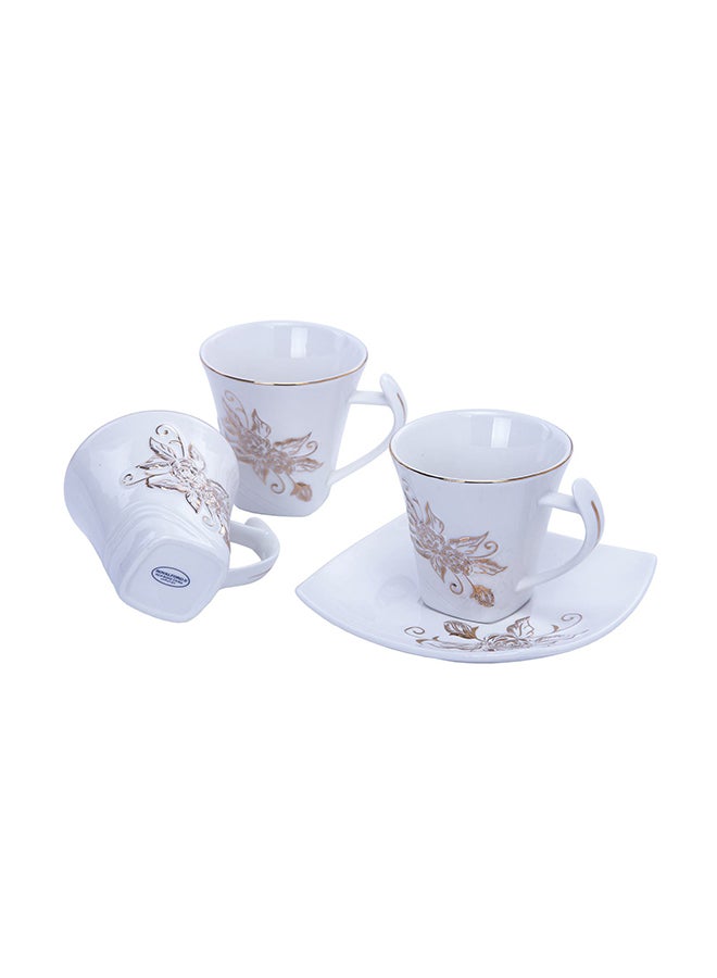 12-Piece Pocelain Cup And Saucer Set White/Gold 40.5x27.5x10cm
