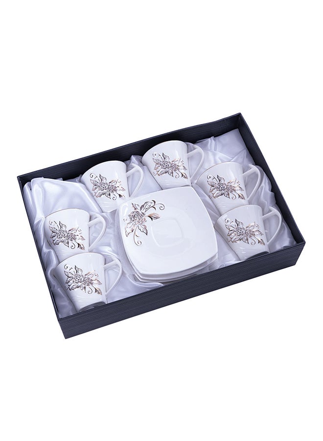 12-Piece Pocelain Cup And Saucer Set White/Gold 40.5x27.5x10cm