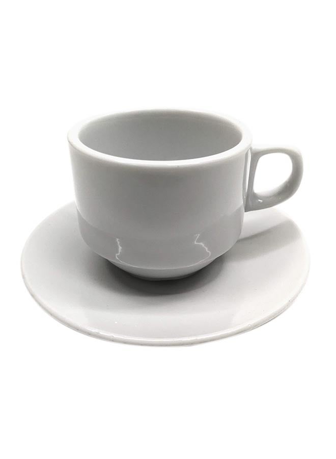 6-Piece Espresso Cup Saucer White Ceramic 90ml