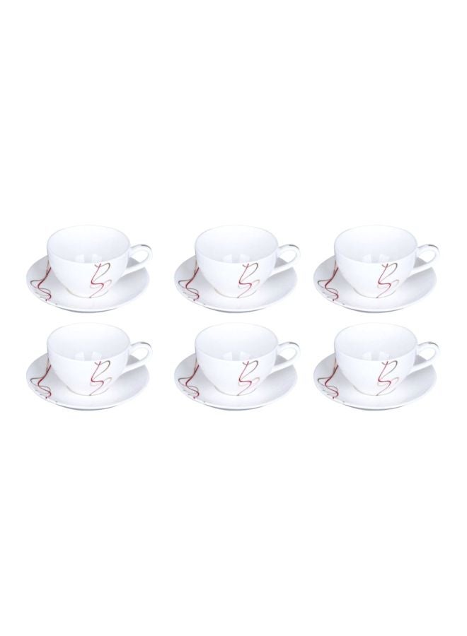 12-Piece Tea Cup And Saucer Set White/Brown 32cm
