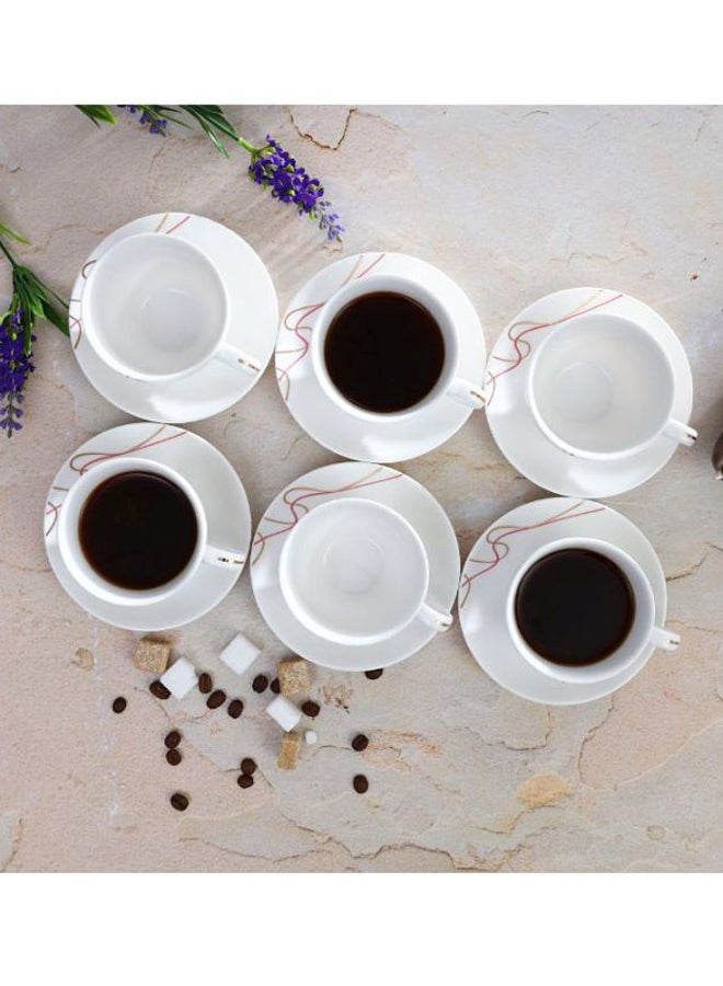12-Piece Tea Cup And Saucer Set White/Brown 32cm