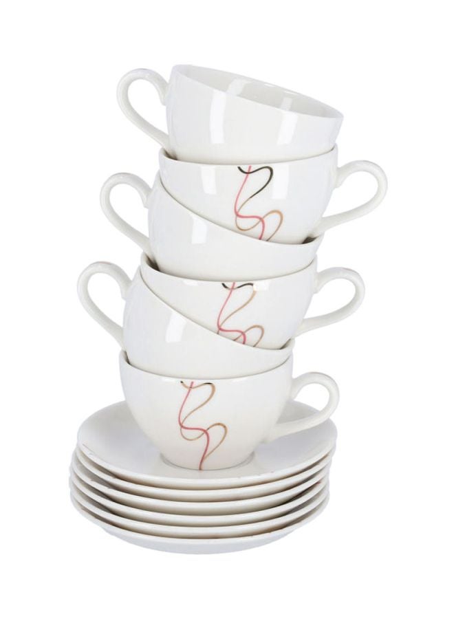 12-Piece Tea Cup And Saucer Set White/Brown 32cm