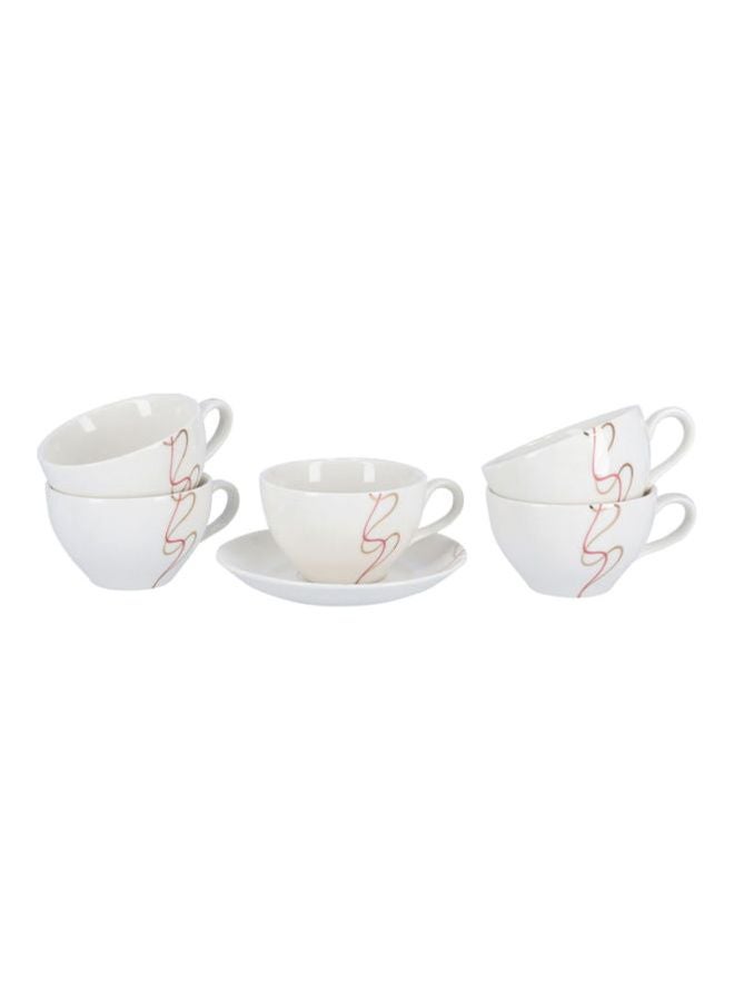 12-Piece Tea Cup And Saucer Set White/Brown 32cm