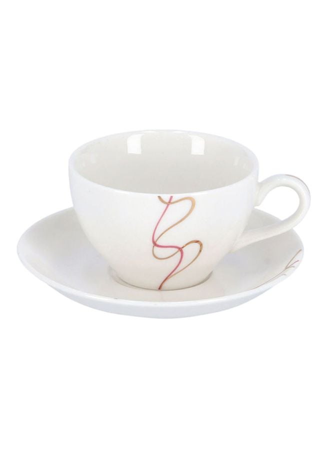 12-Piece Tea Cup And Saucer Set White/Brown 32cm