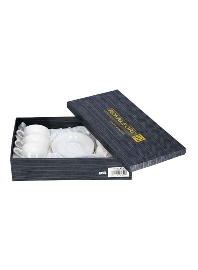 12-Piece Tea Cup And Saucer Set White/Brown 32cm