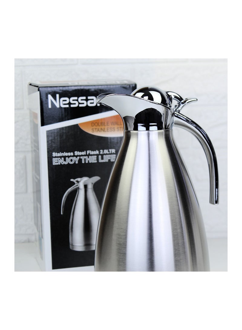 Nessan 1.5 Liter Thermal Coffee Carafe Jugs, Double Walled Vacuum Insulated Flask 12 Hours Heat Retention Jug for Coffee, Tea, & Milk - Stainless Steel