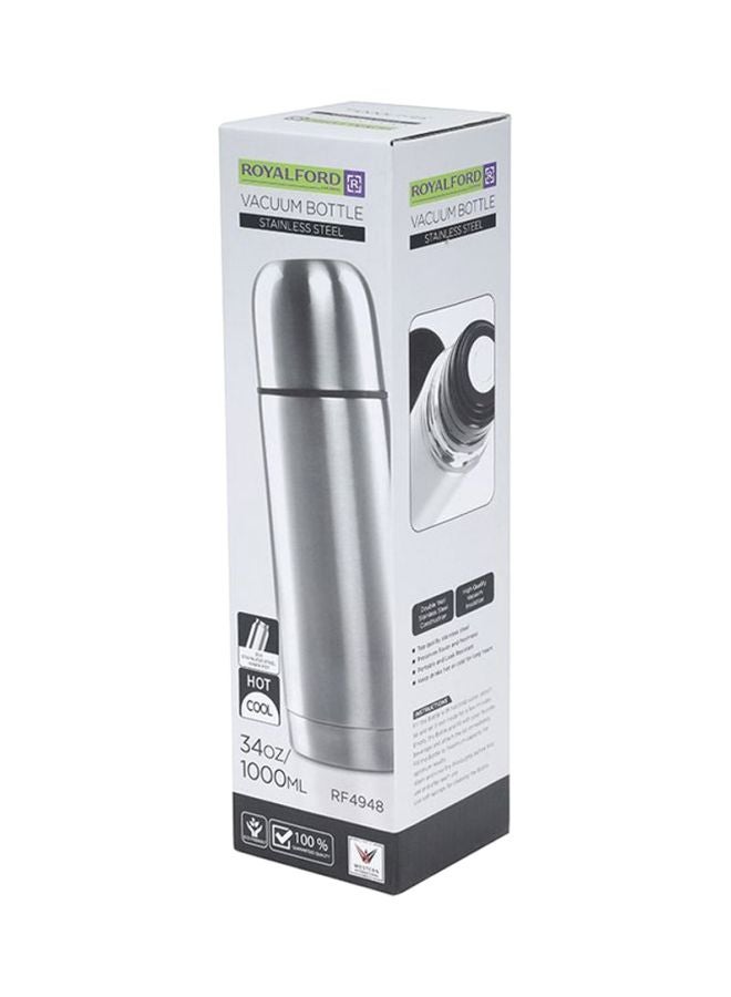 Stainless Steel Vacuum Bottle Sweat Free Leakproof Dishwasher Safe Water Bottle Silver 1Liters