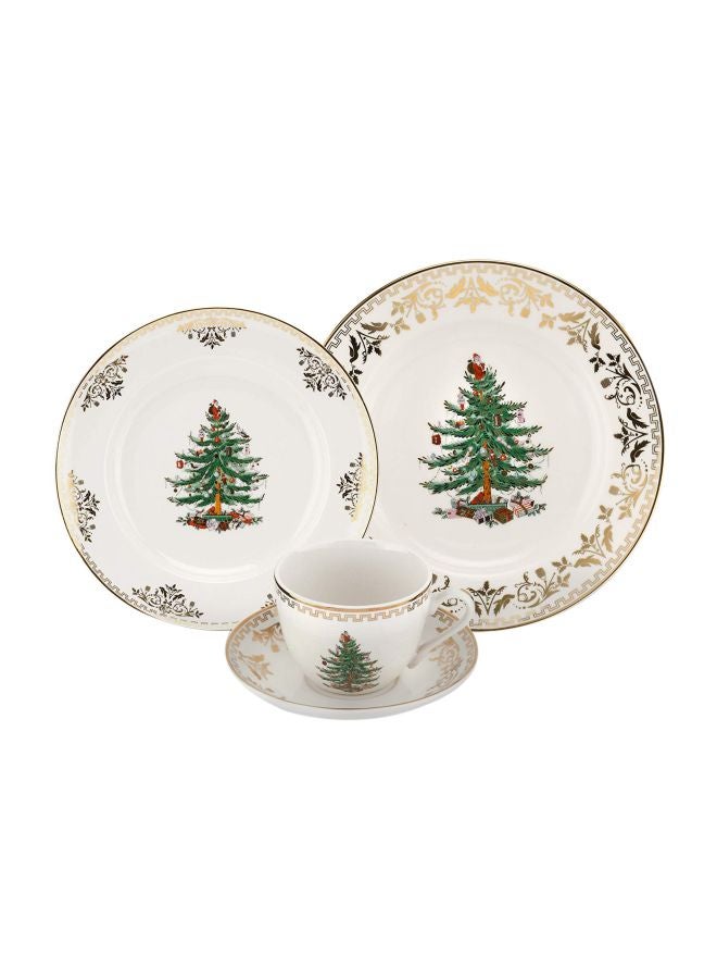 4-Piece Christmas Tree Plate Set White/Gold/Green