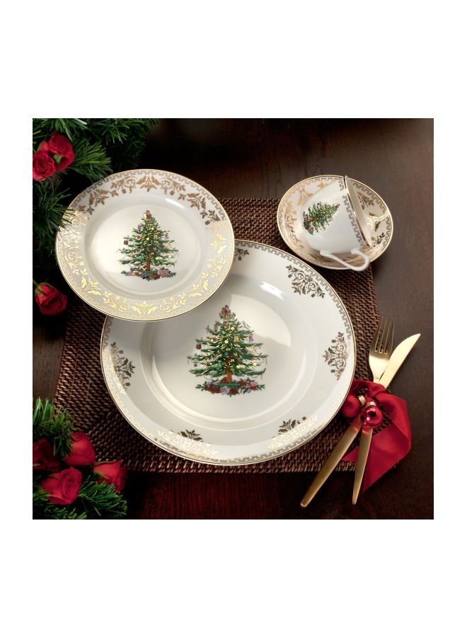 4-Piece Christmas Tree Plate Set White/Gold/Green