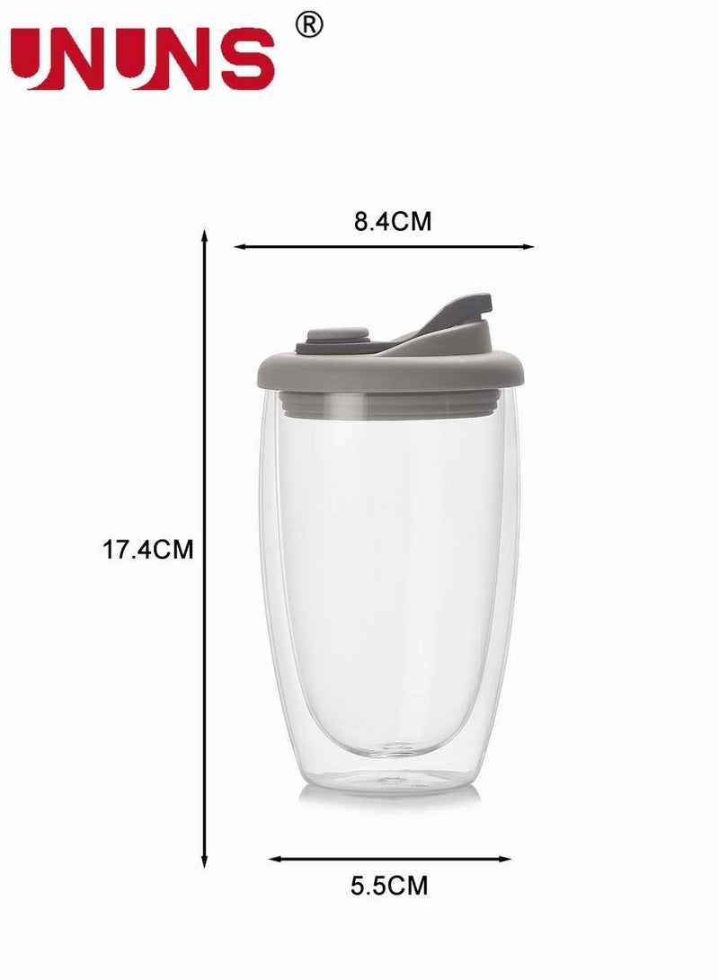 Glass Double Wall Thermo Glass Cup With Silicone Cover,15.2oz Insulated Glass Coffee Set Of 2