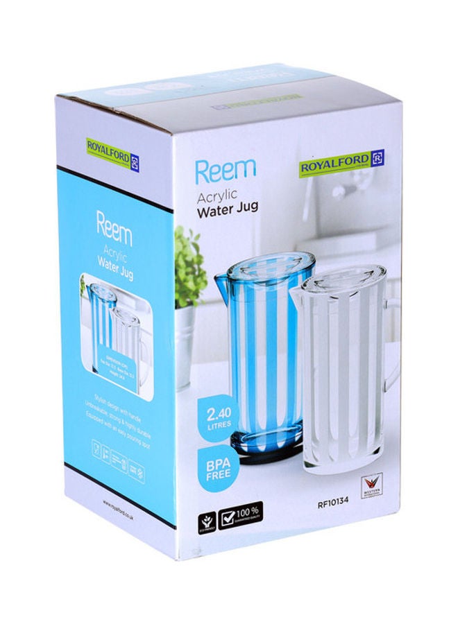 Reem Acrylic 2.4L Water Jug Assorted White Blue Transparent Multicolor 15.7X13.5X25.5Cm Made In Taiwan Blue/White 2.4Liters