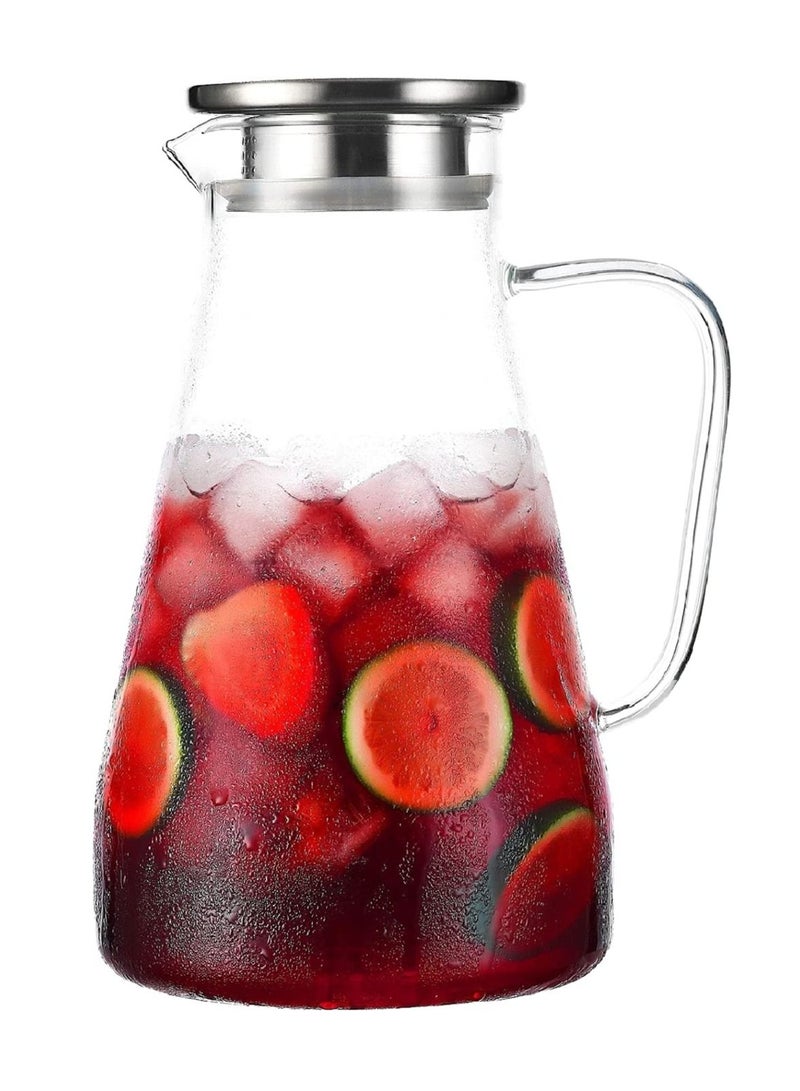 2 Liter 68 Ounces Glass Pitcher With Lid, Hot&Cold Water Pitcher With Handle, for Homemade Beverage, Juice, Iced Tea and Milk