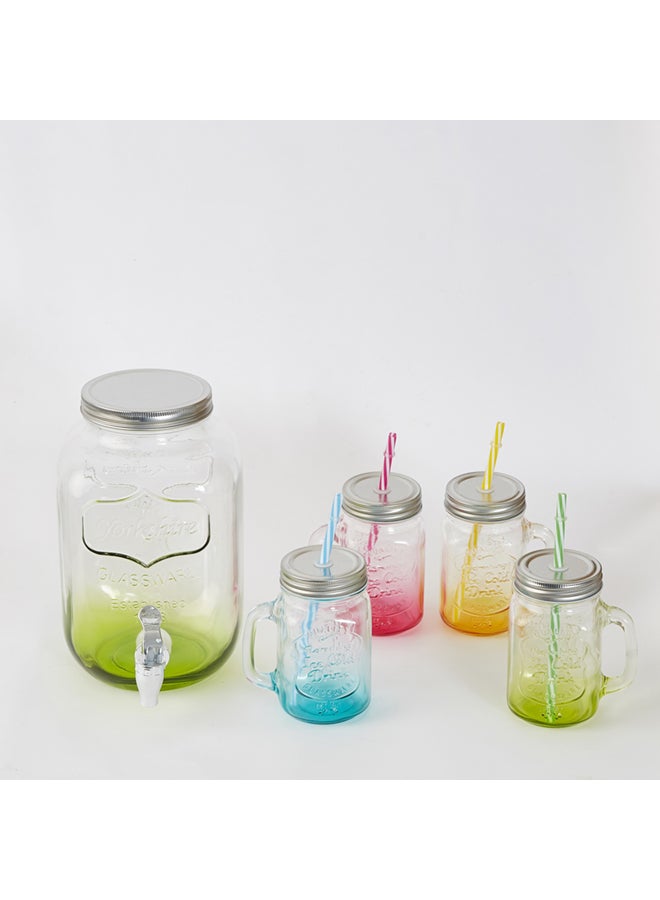4-Piece Cooler Glass Beverage Dispenser With Mason Jars Clear Dispenser 4000 ml, Mason Jars 4x450ml