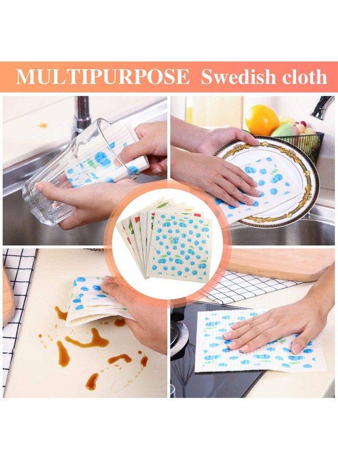 Mixed Fruit Swedish Kitchen Dishcloths Reusable Dish Towels Absorbent And Fast Dry Cleaning Cloths For Kitchen Blueberry Cherry Strawberry Lemon Pineapple Watermelon Cleaning Wipes (6 Pieces)
