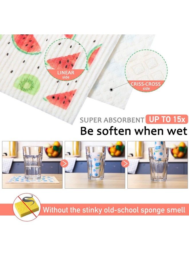 Mixed Fruit Swedish Kitchen Dishcloths Reusable Dish Towels Absorbent And Fast Dry Cleaning Cloths For Kitchen Blueberry Cherry Strawberry Lemon Pineapple Watermelon Cleaning Wipes (6 Pieces)